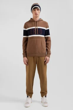 Pull à capuche en coton camel jacquard EP10 coupe Regular