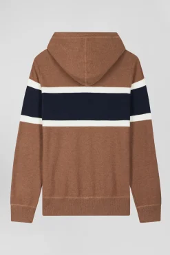 Pull à capuche en coton camel jacquard EP10 coupe Regular