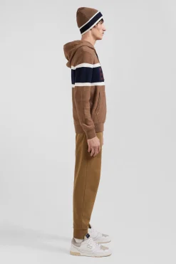 Pull à capuche en coton camel jacquard EP10 coupe Regular