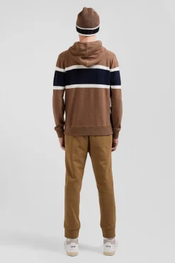 Pull à capuche en coton camel jacquard EP10 coupe Regular