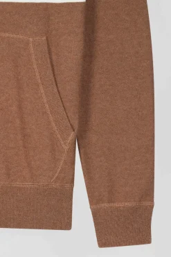 Pull à capuche en coton camel jacquard EP10 coupe Regular