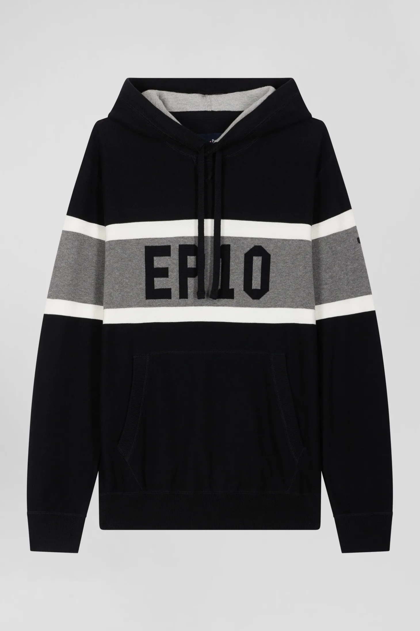 Pull à capuche en coton noir jacquard EP10 coupe Regular