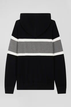 Pull à capuche en coton noir jacquard EP10 coupe Regular
