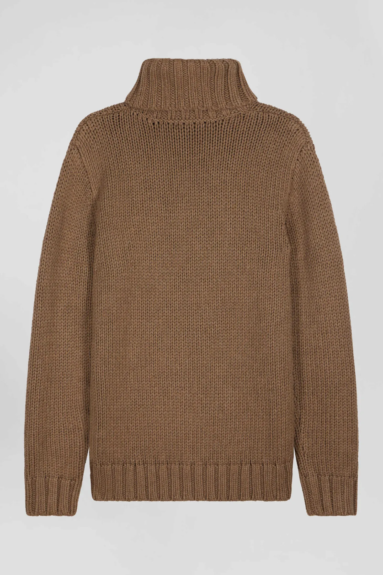 Pull à col roulé en laine et coton marron coupe Regular
