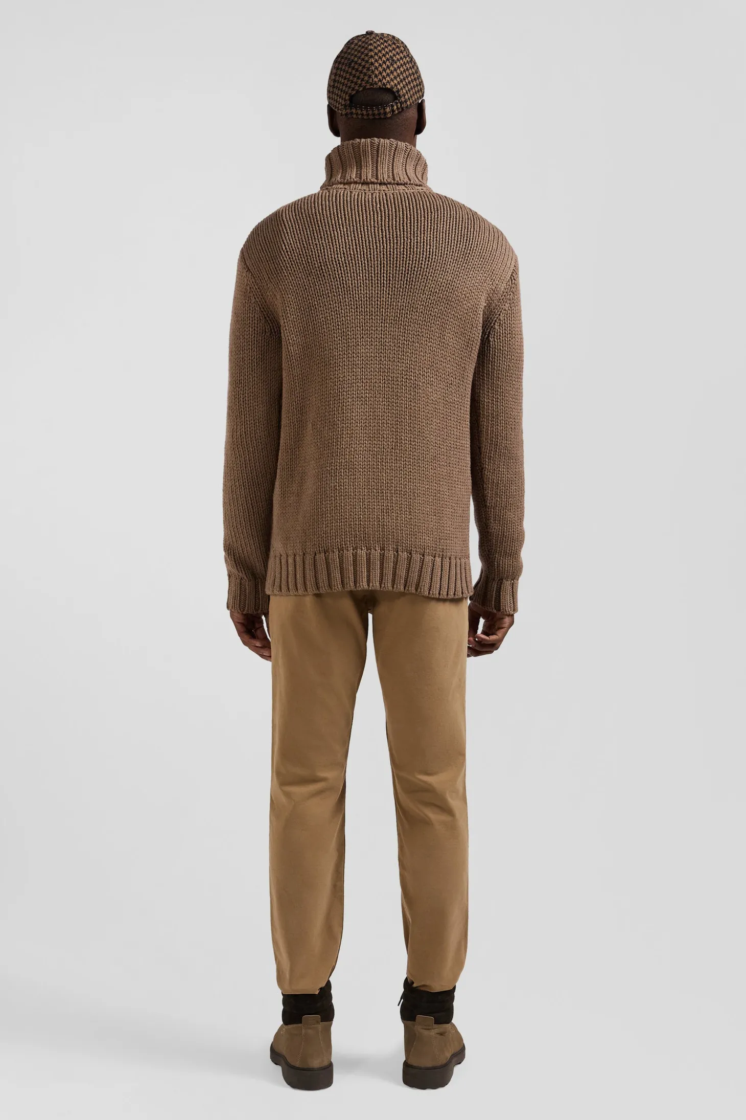 Pull à col roulé en laine et coton marron coupe Regular