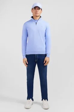 Pull bleu à col camionneur en coton