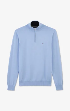 Pull bleu à col camionneur en coton