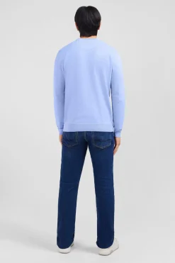 Pull bleu à col rond en coton