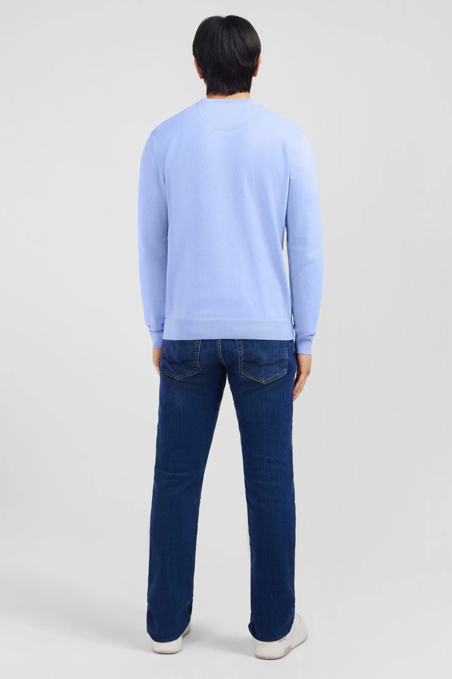 Pull bleu à col rond en coton
