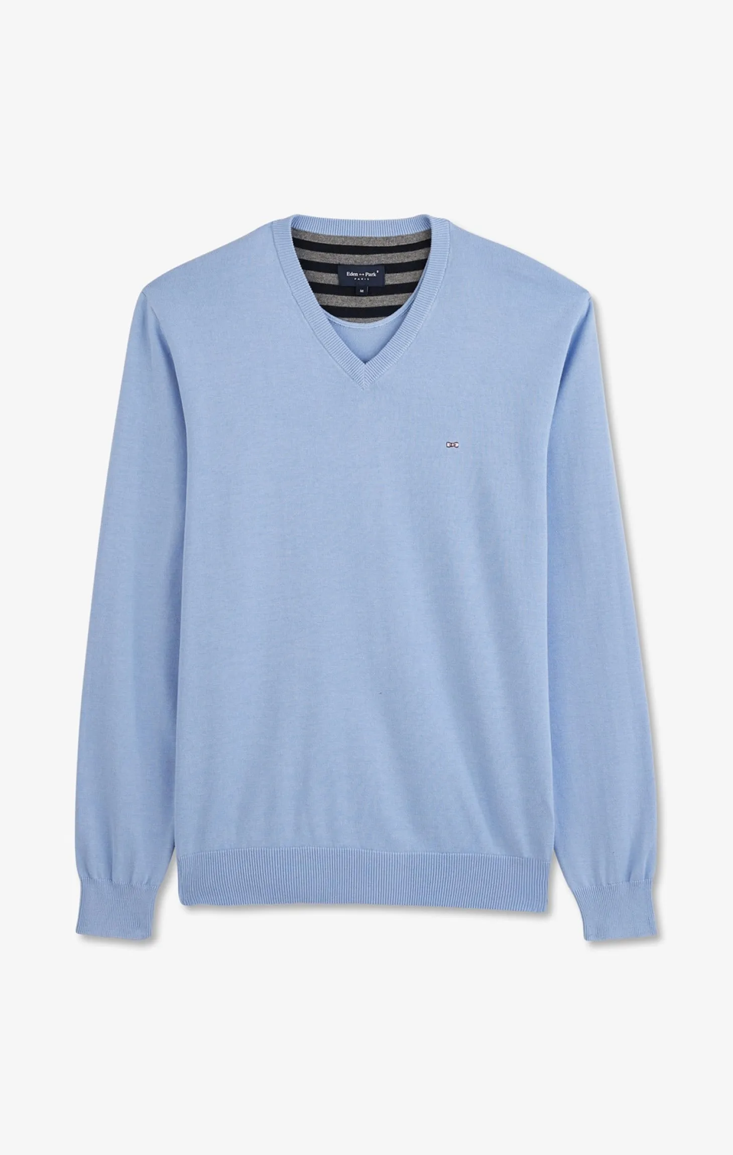 Pull bleu à Col V en coton