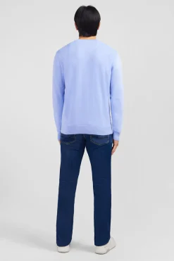 Pull bleu à Col V en coton