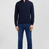 Pull bleu marine à col camionneur en coton