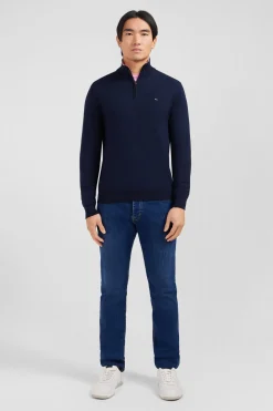 Pull bleu marine à col camionneur en coton