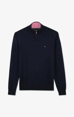 Pull bleu marine à col camionneur en coton