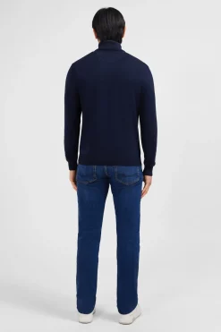 Pull bleu marine à col camionneur en coton