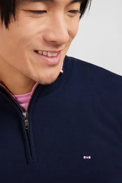 Pull bleu marine à col camionneur en coton