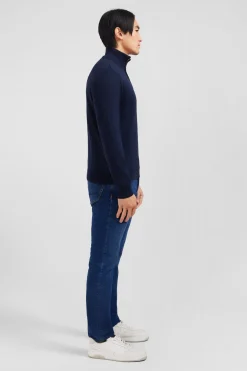 Pull bleu marine à col camionneur en coton