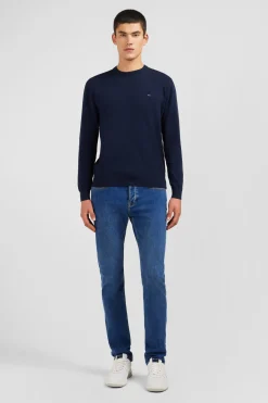 Pull bleu marine à col rond en coton