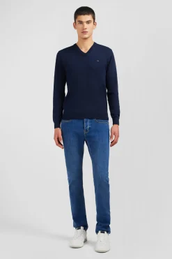 Pull bleu marine à Col V en coton