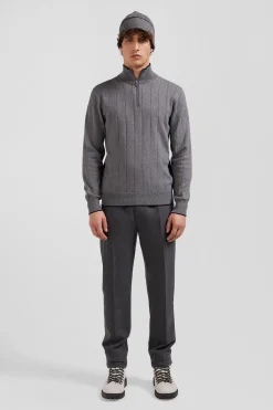 Pull col camionneur en coton et cachemire gris coupe Regular