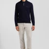Pull col camionneur en coton et cachemire bleu marine coupe Regular