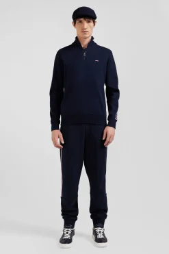 Pull col camionneur en coton bleu marine coupe Regular bande jacquard Eden Park