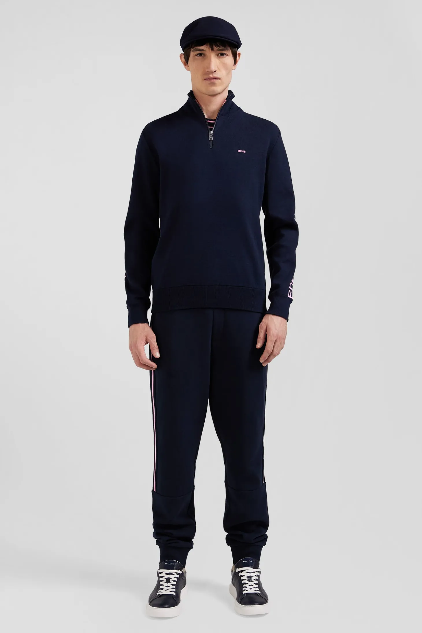 Pull col camionneur en coton bleu marine coupe Regular bande jacquard Eden Park