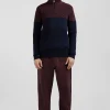 Pull col camionneur en coton bordeaux à jeux de maille coupe Regular