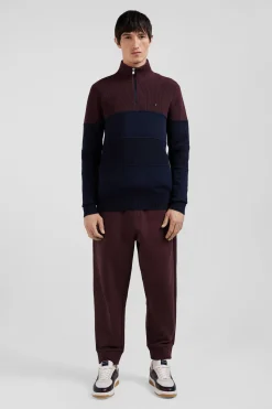Pull col camionneur en coton bordeaux à jeux de maille coupe Regular