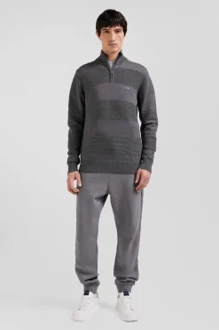 Pull col camionneur en coton gris à jeux de maille coupe Regular
