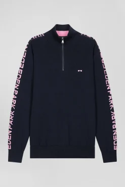 Pull col camionneur en coton bleu marine coupe Regular bande jacquard Eden Park