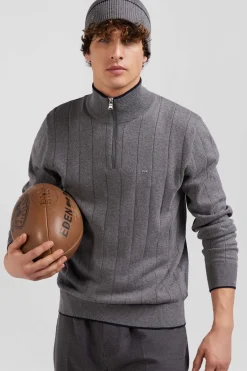 Pull col camionneur en coton et cachemire gris coupe Regular