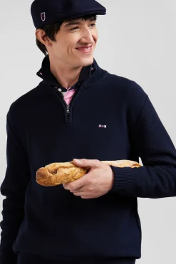 Pull col camionneur en coton bleu marine coupe Regular