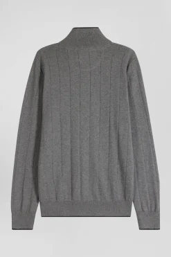 Pull col camionneur en coton et cachemire gris coupe Regular