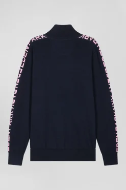 Pull col camionneur en coton bleu marine coupe Regular bande jacquard Eden Park