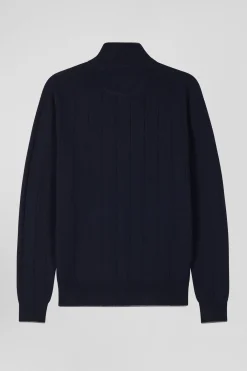 Pull col camionneur en coton et cachemire bleu marine coupe Regular
