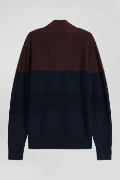 Pull col camionneur en coton bordeaux à jeux de maille coupe Regular