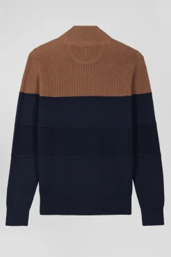 Pull col camionneur en coton camel à jeux de maille coupe Regular