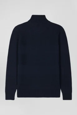 Pull col camionneur en coton bleu marine à jeux de maille coupe Regular