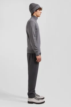 Pull col camionneur en coton et cachemire gris coupe Regular