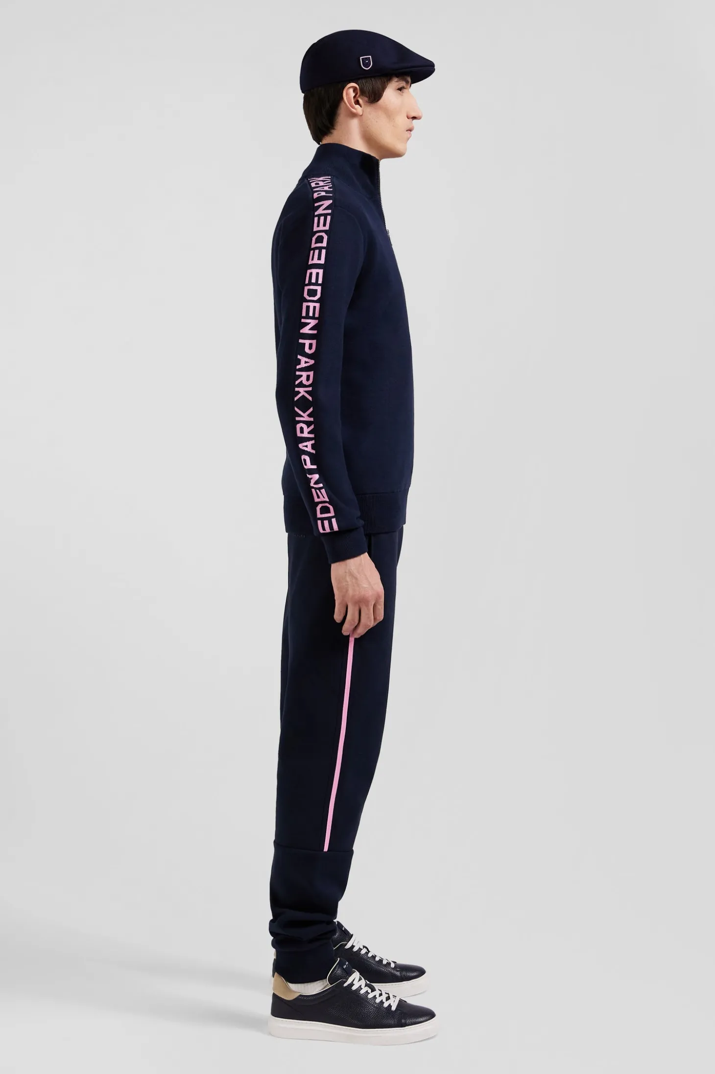 Pull col camionneur en coton bleu marine coupe Regular bande jacquard Eden Park