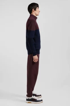 Pull col camionneur en coton bordeaux à jeux de maille coupe Regular
