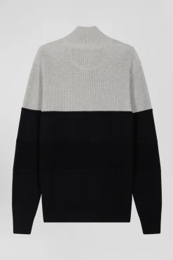 Pull col camionneur en coton gris à jeux de maille coupe Regular