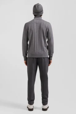 Pull col camionneur en coton et cachemire gris coupe Regular