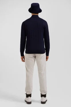Pull col camionneur en coton et cachemire bleu marine coupe Regular