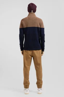 Pull col camionneur en coton camel à jeux de maille coupe Regular
