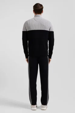 Pull col camionneur en coton gris à jeux de maille coupe Regular