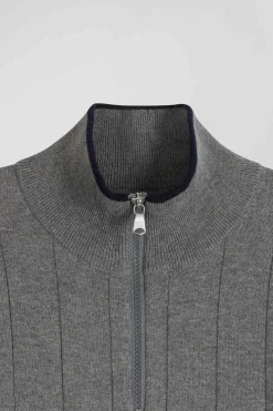 Pull col camionneur en coton et cachemire gris coupe Regular