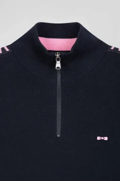 Pull col camionneur en coton bleu marine coupe Regular bande jacquard Eden Park