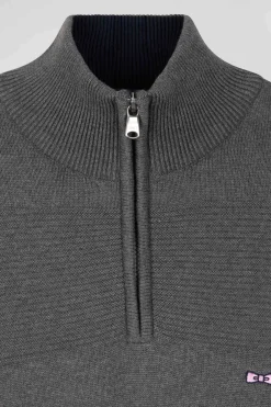 Pull col camionneur en coton gris à jeux de maille coupe Regular